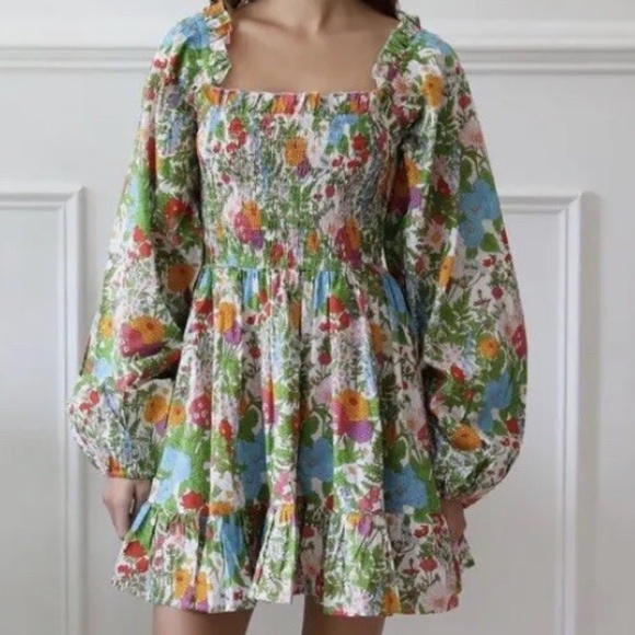 NEW Mille Calista Mini Dress in Summer Garden Smocked Floral Dress - size large - Picture 3 of 8